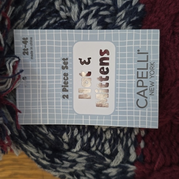 CAPELLI OF NEW YORK BRAND BOYS BLUE & GRAY WINTER HAT & MITTENS 2T-4T - Picture 3 of 12